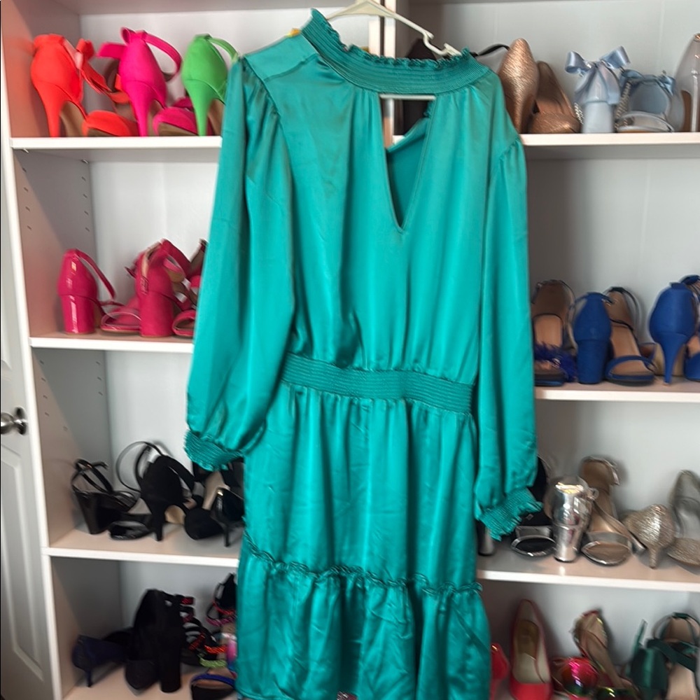 Ashley Stewart Green Ruffled Tiered Maxi Dress